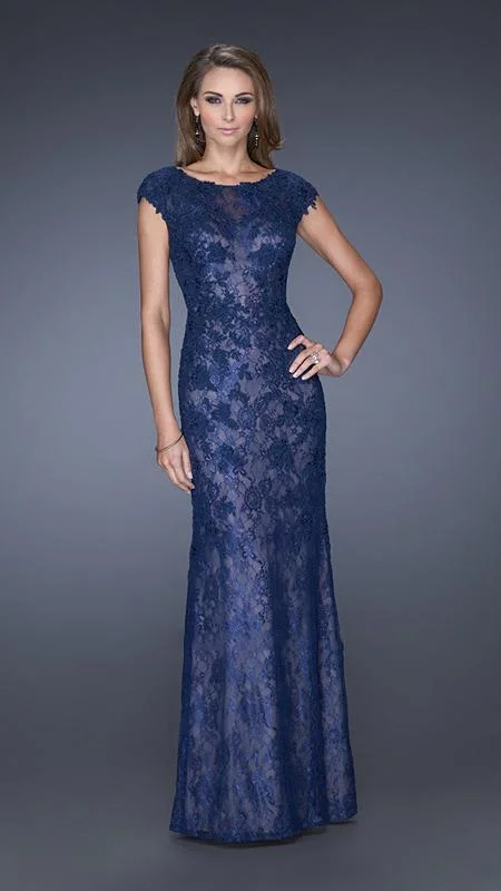 Super Bargain La Femme 20471 Lace Illusion Sheath Gown with Cap Sleeves