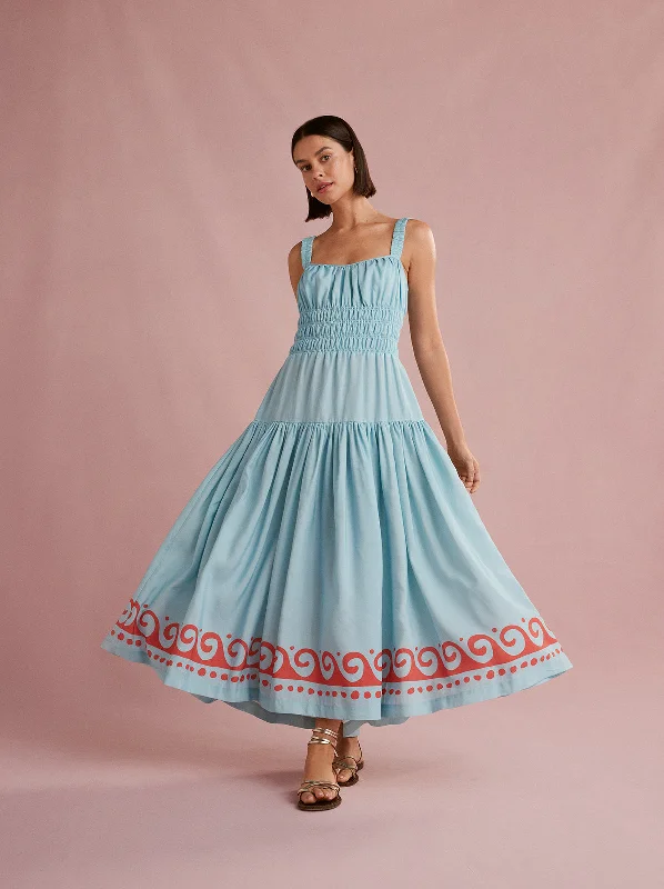 Great Bargains Isobel Blue Wave Print Midi Dress