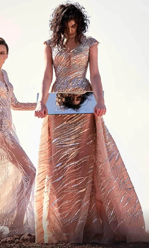 New Deals MNM COUTURE K3918 - Embellished Deep V Formal Gown