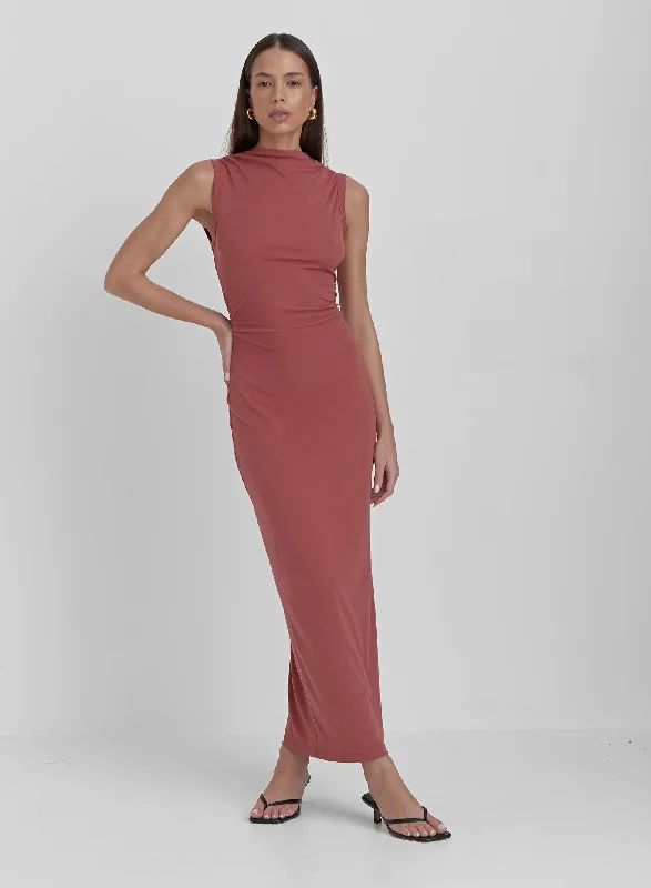 Final Sale Dusty Red Jersey Midaxi Dress- Derry