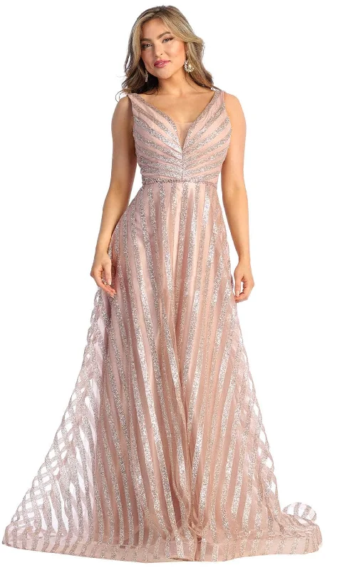 Deal Zone May Queen RQ7945 - Stripe Glittered A-line Gown