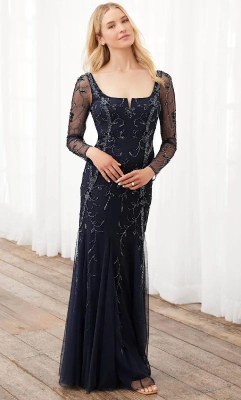 Price Rollback Adrianna Papell Platinum 40396 - Sheer Floral Beaded Full Length Dress