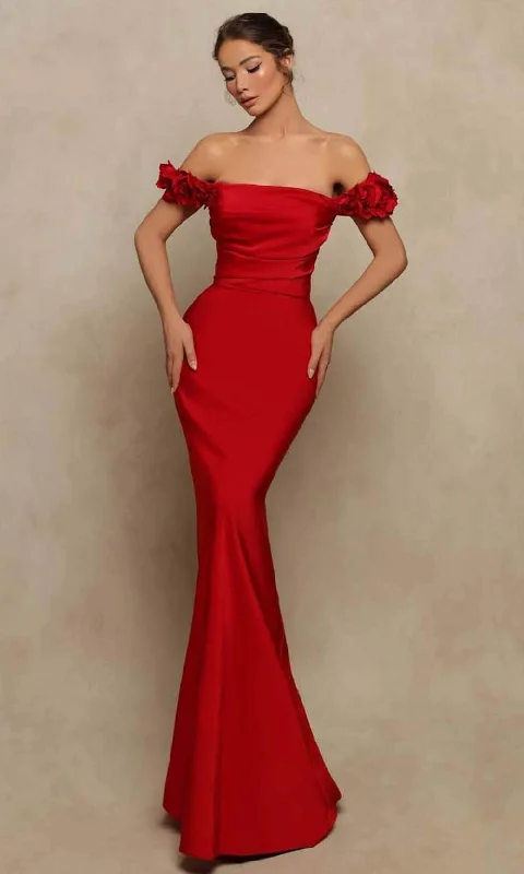 Special Savings Tarik Ediz 98016 - Straight Across Satin Evening Gown