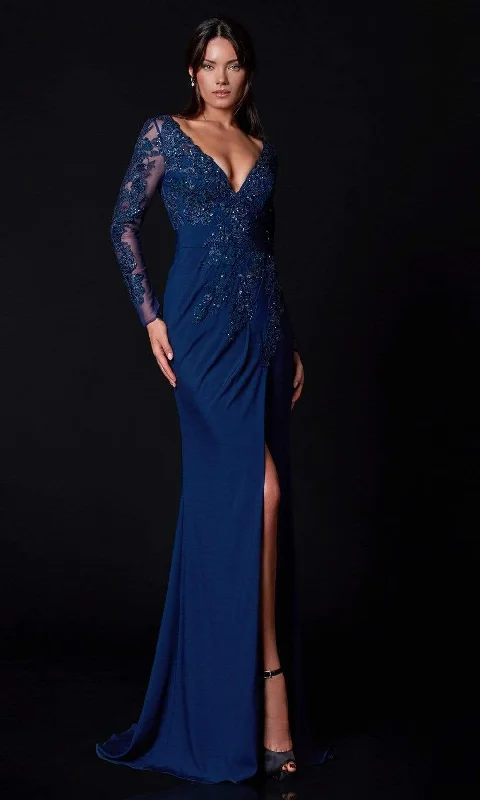 Amazing Deals Terani Couture - 2111M5275 Beaded Appliques Dress with Slit