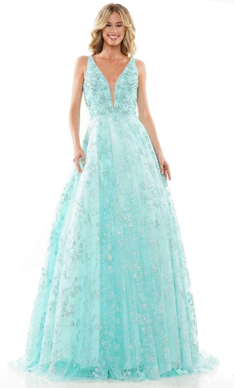 Members Only Colors Dress 2949 - V Neck Glittered A-line Dress
