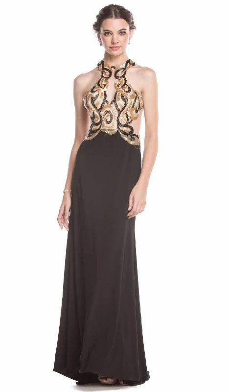 Limited Time Offer Aspeed Design - Bead Embellished Halter Sheath Evening Dress