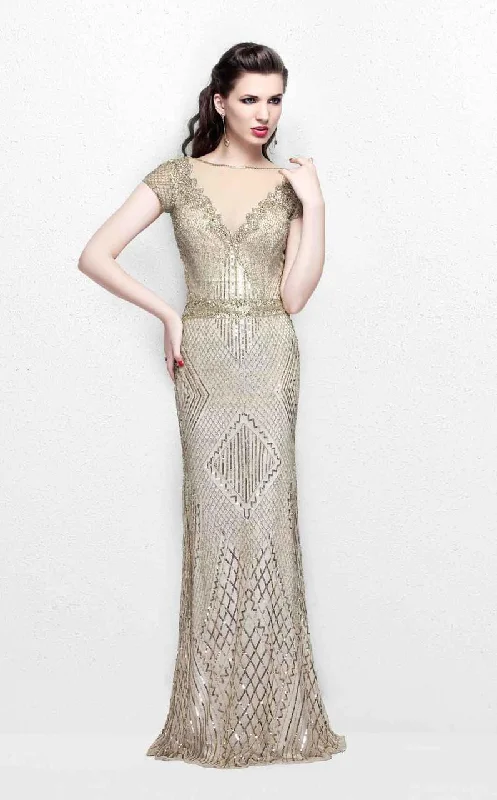 Unbeatable Prices Primavera Couture Illusion Bateau Short Sleeve Beaded Gown - 1 pc Champagne In Size 22 Available Unbeatable Prices Primavera Couture Illusion Bateau Short Sleeve Beaded Gown - 1 pc Champagne In Size 22 Available