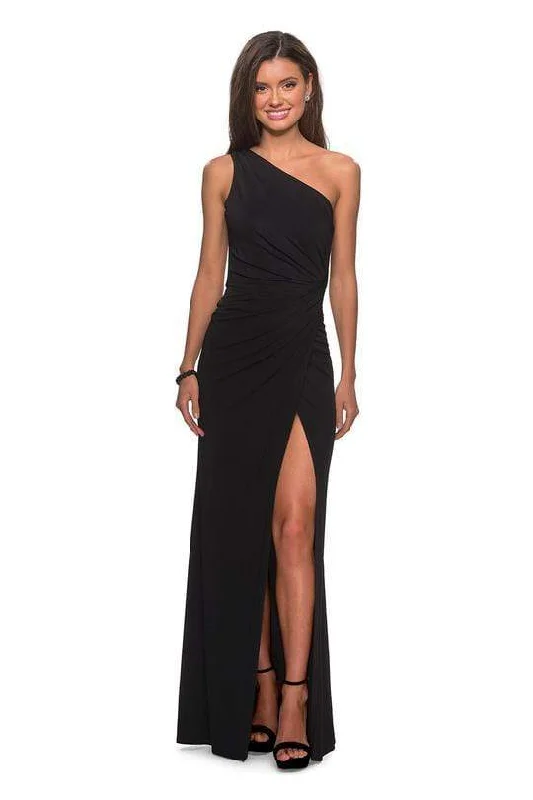 Price Reduction La Femme - Ruched Asymmetric Evening Dress 28135 - 1 pc Black In Size 2 Available Price Reduction La Femme - Ruched Asymmetric Evening Dress 28135 - 1 pc Black In Size 2 Available