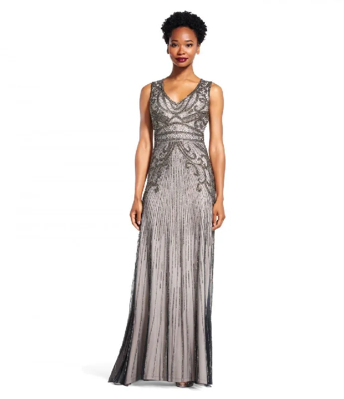Overstock Adrianna Papell AP1E200237 Sleeveless V-Neckline Embellished Long Dress - 1 pc Platinum In Size 4 Available Overstock Adrianna Papell AP1E200237 Sleeveless V-Neckline Embellished Long Dress - 1 pc Platinum In Size 4 Available