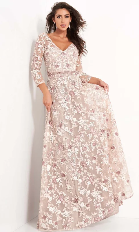 Bargain Prices Jovani - 04451 Quarter Sleeve Floral Embroidered A-Line Gown