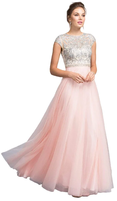 Best Deals Aspeed Design - Embellished Cap Sleeve A-line Prom Dress