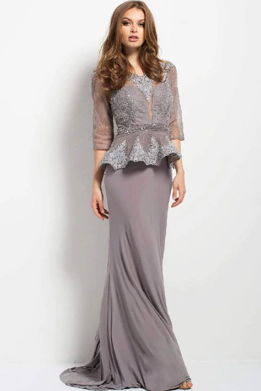Must-Have Deals Jovani Embroidered V Neck Quarter Sleeve Peplum Dress 45549 - 1 pc Silver In Size 18 Available Must-Have Deals Jovani Embroidered V Neck Quarter Sleeve Peplum Dress 45549 - 1 pc Silver In Size 18 Available