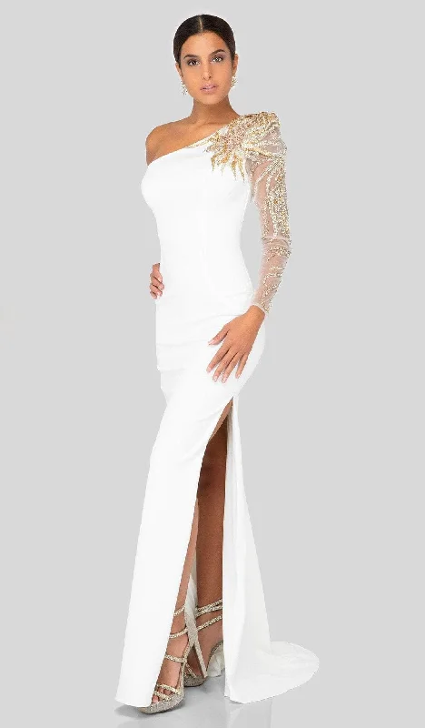 Epic Deals Terani Couture - Long Sleeve Sheath Evening Gown 1911E9094 - 1 pc Ivory In Size 6 Available