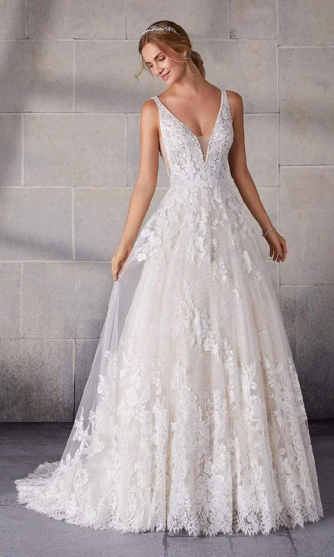 Discount Extravaganza Mori Lee Bridal - 2142 Suzanne Plunged V-Neck Chantilly Lace Net Gown