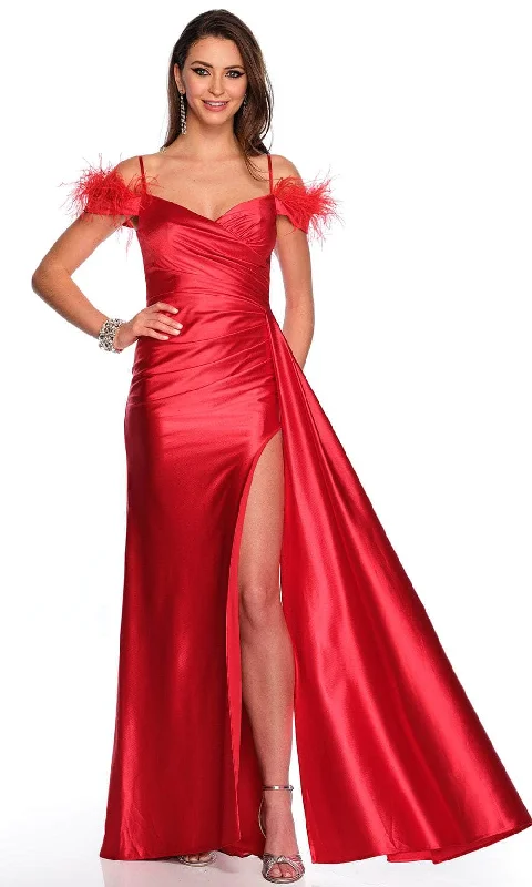 Low Prices Dave & Johnny 11217 - Feather Trim Off-Shoulder Prom Gown