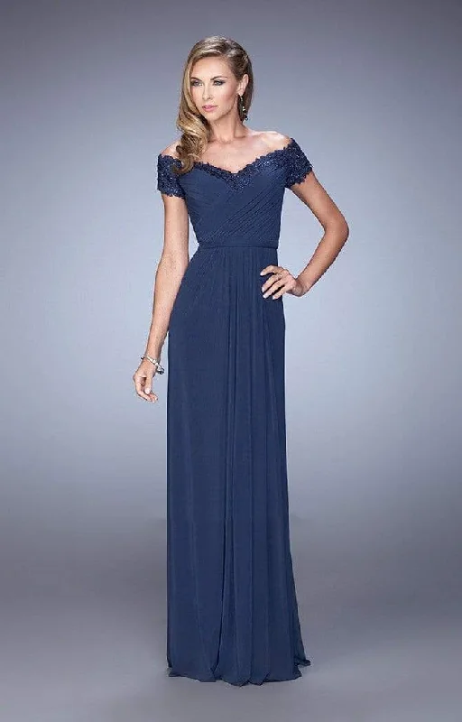 Price Reduction La Femme - Jeweled Lace Off Shoulder Gown 21613 - 1 pc Navy In Size 10 Available Price Reduction La Femme - Jeweled Lace Off Shoulder Gown 21613 - 1 pc Navy In Size 10 Available