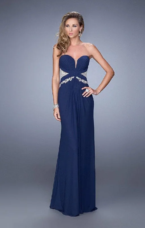 Lowest Prices La Femme Lace Sweetheart Dress in Navy 21256