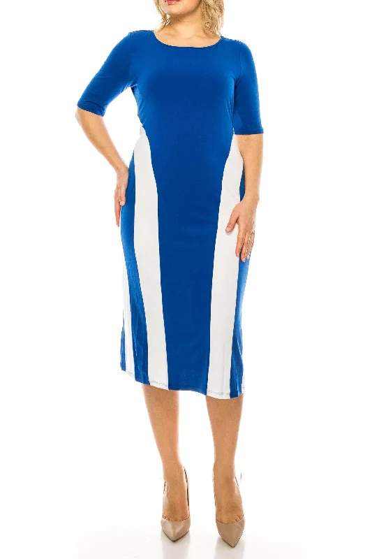 Deep Discounts ILE Clothing ITS300 - White Stripes On Sides Midi Formal Dress