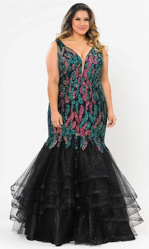 Super Sale Poly USA W1072 - Sequin Tiered Mermaid Evening Gown