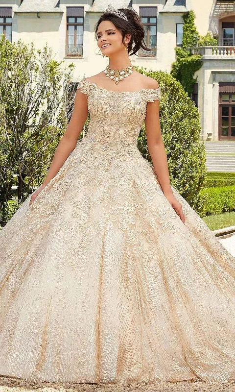 Best Deals Mori Lee - 89302 Off Shoulder Rhinestone Beaded Glitter Net Ballgown
