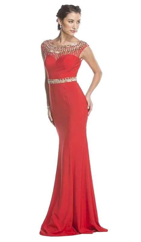 Closeout Aspeed Design - Embellished Illusion Bateau Neck Evening Dress