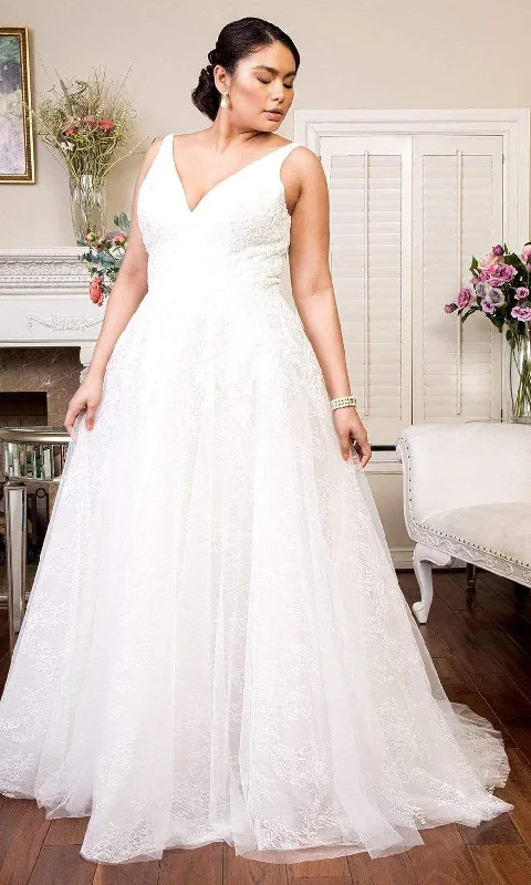 Crazy Deals Elizabeth K - GL1902 Embellished Plunging V Neck A-line Bridal Gown