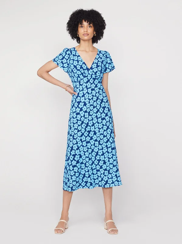 Today Only Effie Blue Blurred Floral Midi Dress