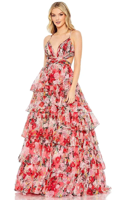 Warehouse Sale Ieena Duggal 67985 - Ruffled Plunging V-neck Long Dress