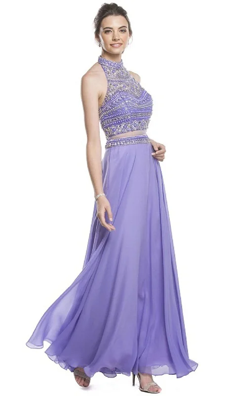 Today’s Deal Aspeed Design - Beaded High Halter A-Line Evening Dress