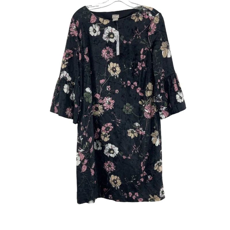Super Deal NWT Chico's Black & Pink Velvet Floral Shift Dress Women's Size 8/10
