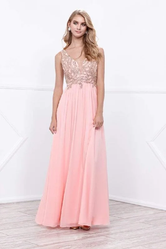 Big Savings Nox Anabel Beaded V-Neck Illusion Long Dress in Bashful Pink 8343