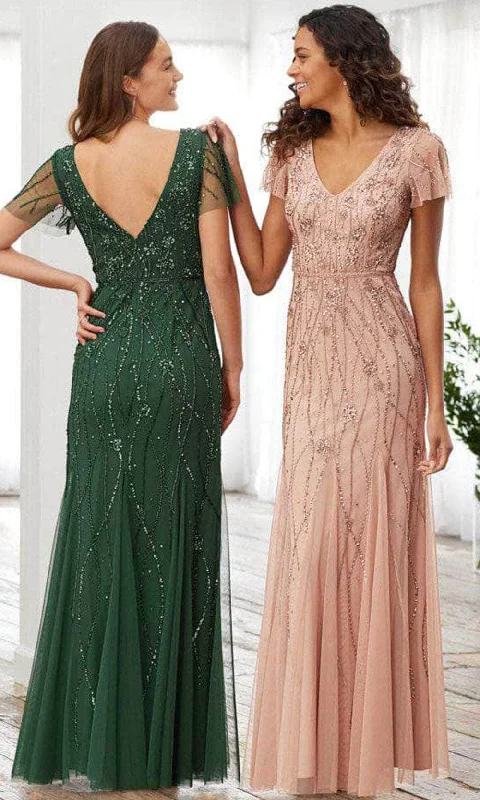Unbeatable Prices Adrianna Papell Platinum 40367 - Short Sleeve V-neck Evening Dress
