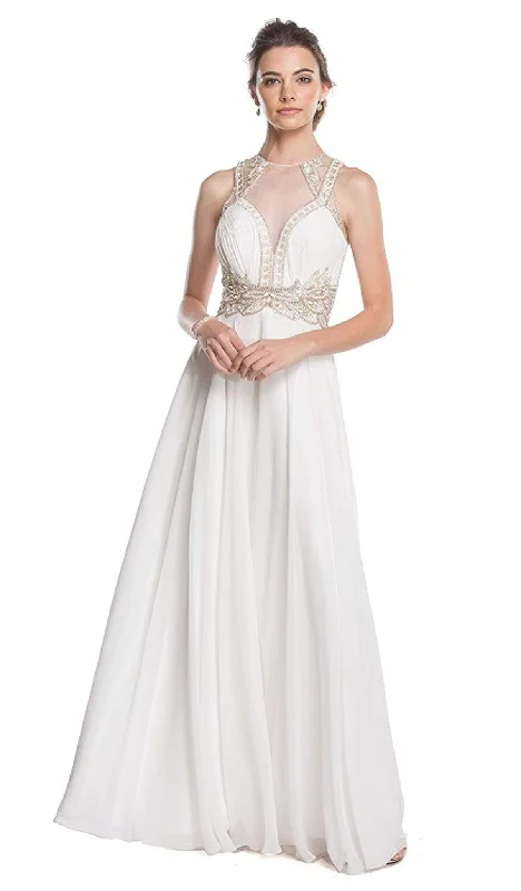 Closeout Sale Aspeed Design - Embellished Illusion Jewel A-line Prom Dress