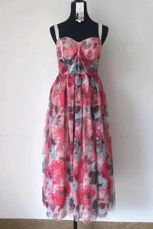 Best Bargains Floral Vintage Elegant Dress Strap Summer Midi Dress Clothing