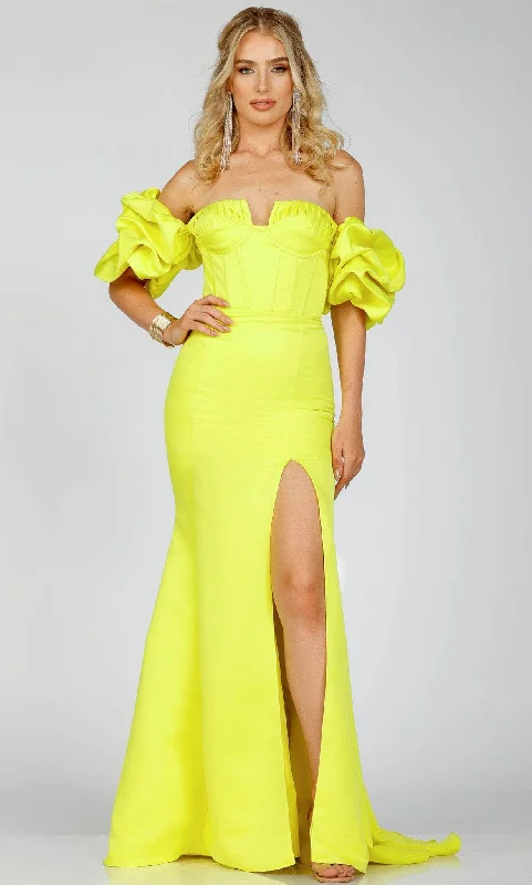 Overstock Terani Couture 231P0181 - Ruffled Sleeve Sheath Evening Gown