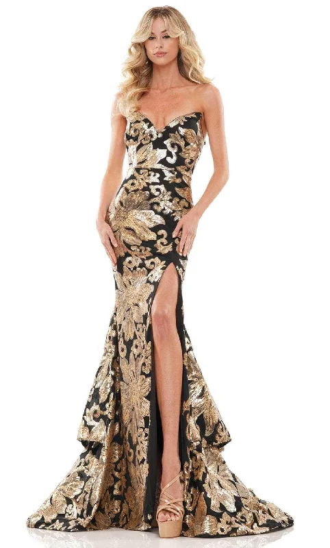 Seasonal Clearance Colors Dress 2909 - Strapless Floral Mermaid Sequined Dress