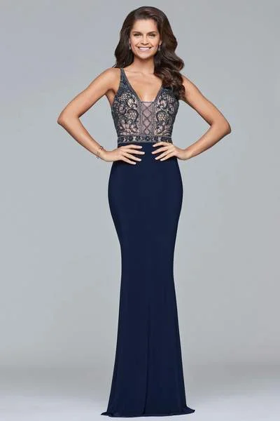 Great Deals Faviana - Sleeveless V-Neck Beaded Evening Dress s10092 - 1 pc Navy In Size 10 Available Great Deals Faviana - Sleeveless V-Neck Beaded Evening Dress s10092 - 1 pc Navy In Size 10 Available