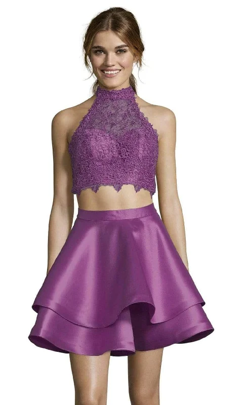 Buy More, Save More Alyce Paris Two Piece Halter Lace Mikado Cocktail Dress 3735