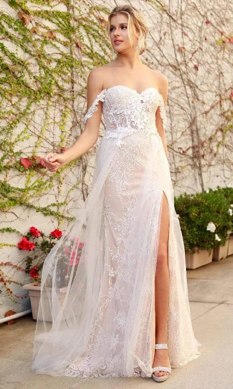 Deal Frenzy Nox Anabel - E441 Off Shoulder Appliqued High Slit Bridal Gown