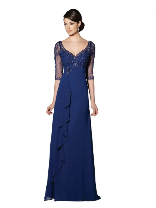 Today’s Deal Mon Cheri Beaded V-Neck Long Dress In Blue Willow 214689W