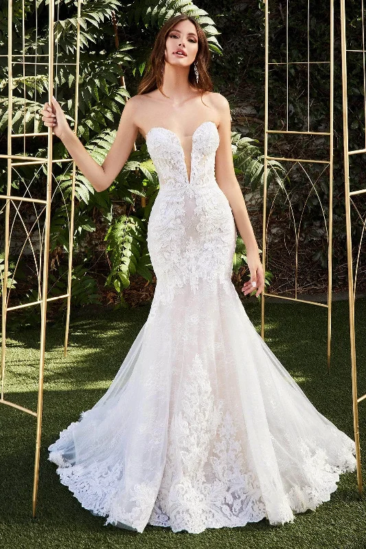 Huge Savings Ladivine Bridal - CD928 Strapless Lace Trumpet Wedding Gown