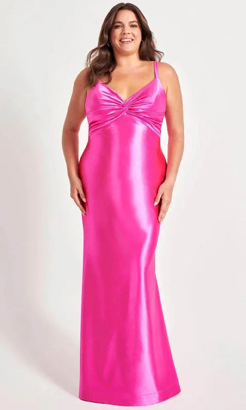 Holiday Sale Faviana 9549 - Knotted V-Neck Satin Prom Gown