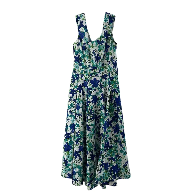 Super Sale Women's Calvin Klein Blue Green Floral Midi Dress Size 4 Preowned