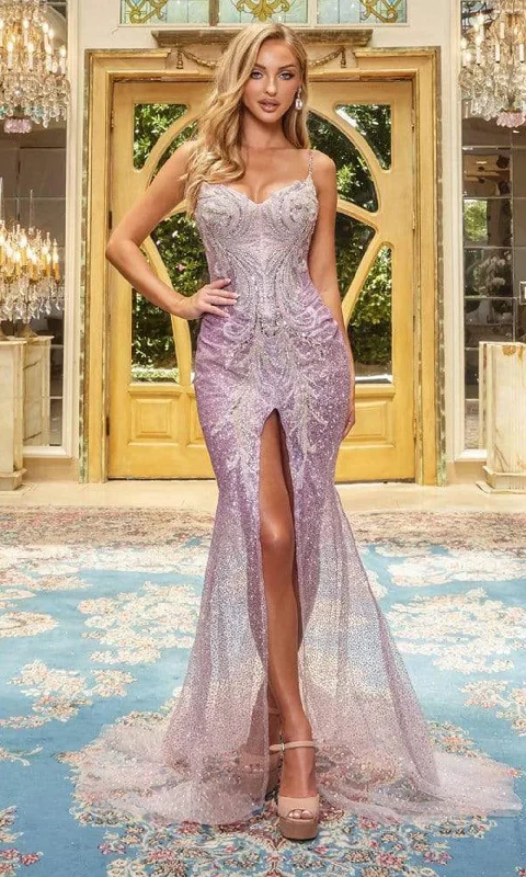 New Deals Portia and Scarlett - Ps22962 Thin Strapped Glittery Midslit Gown