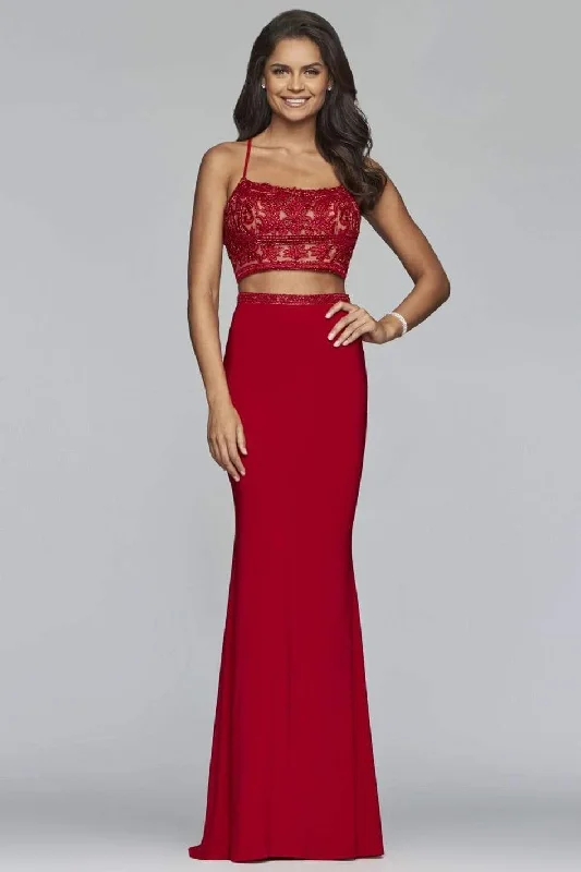 Seasonal Sale Faviana - Beaded Applique Two-Piece Sheath Gown S10272 - 1 pc Red In Size 6 Available Seasonal Sale Faviana - Beaded Applique Two-Piece Sheath Gown S10272 - 1 pc Red In Size 6 Available