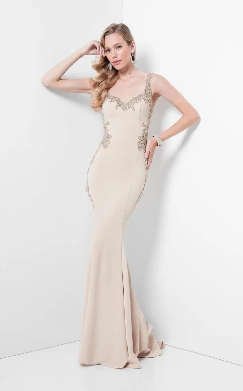 Reduced Prices Terani Couture 1712E3268 Ornate Paneled Mermaid Gown - 1 pc Champagne In Size 4 Available Reduced Prices Terani Couture 1712E3268 Ornate Paneled Mermaid Gown - 1 pc Champagne In Size 4 Available