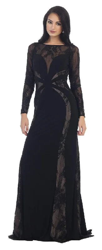 Discount Mania May Queen Sheer Lace Sheath Long Dress in Black MQ1459