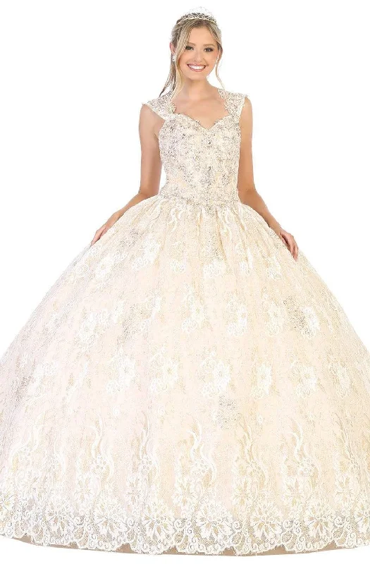 Closeout Sale May Queen - LK131 Embroidered V-neck Ballgown