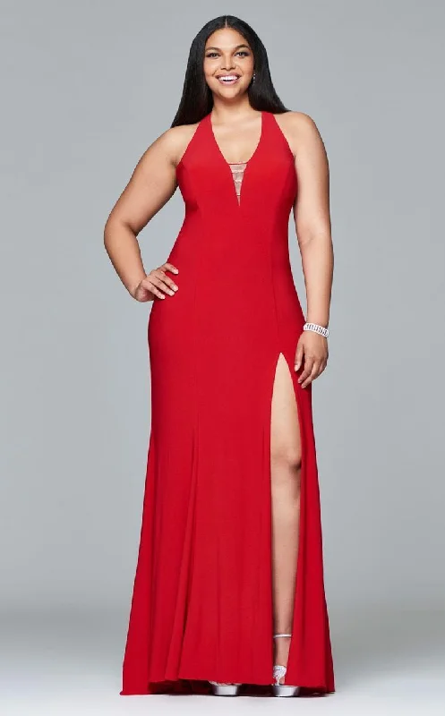 Exclusive Deal Faviana - 9402 Long Jersey V-Neck Sheath Gown With Front Slit - 1 Pc. Black in size 18W Available Exclusive Deal Faviana - 9402 Long Jersey V-Neck Sheath Gown With Front Slit - 1 Pc. Black in size 18W Available