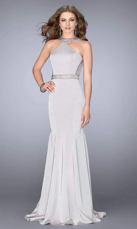 Huge Discounts La Femme - Yoke Halter Neck Long Mermaid Gown 24485SC